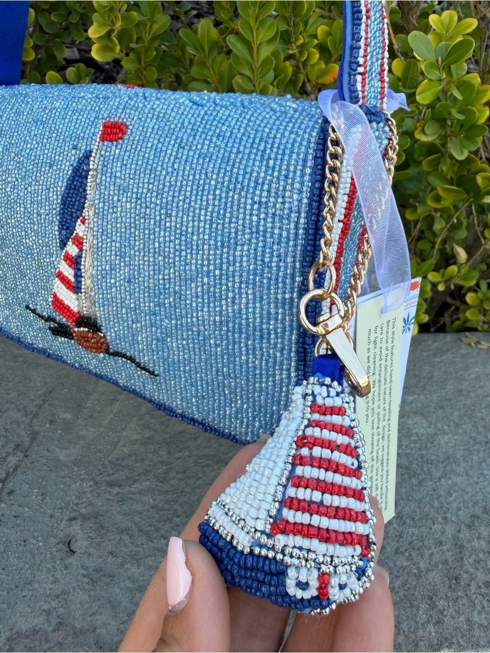 NWT Viral Beaded Shoulder Bag Sailboats Ocean Coastal Nautical Summer Fashion